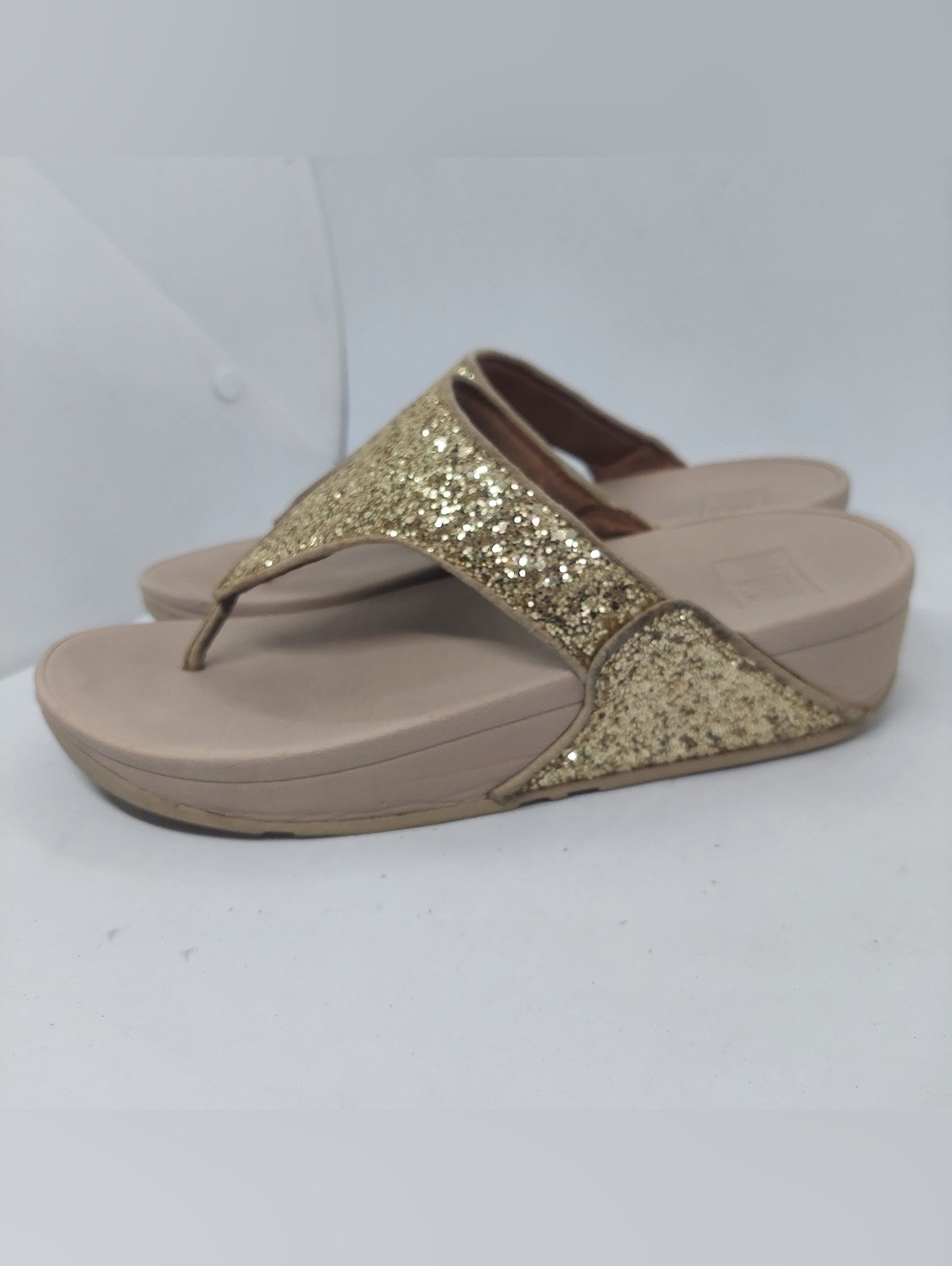 FitFlop Lulu Crystal Sandals Golden Embellished Wedge Slide Womens Size 8.5